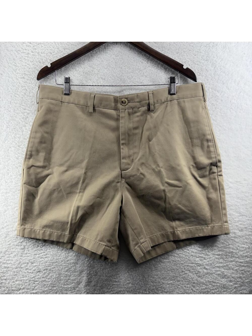 Lands End Shorts Mens 36 Tan Khaki Flat Front Preppy Chino Casual 6" Inseam